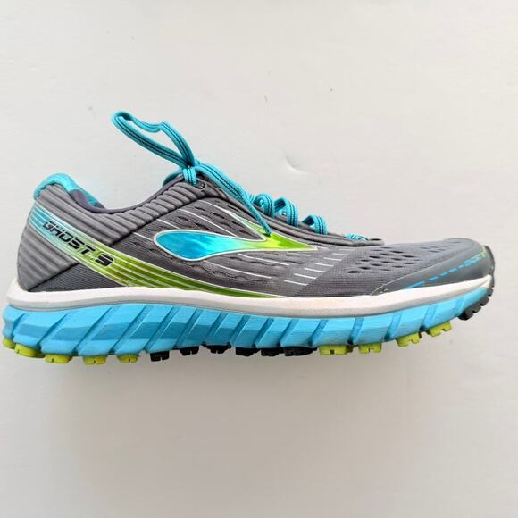 Brooks Ghost 9 Periwinkle Blue Teal Size 8.5 Knit Run Gym Walk Comfort Worn 2X - Picture 2 of 7